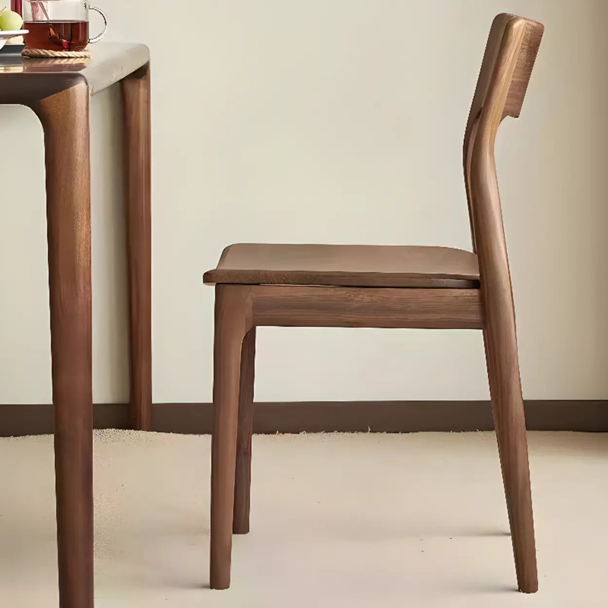 Brown Walnut Armless Wood Dining Chair