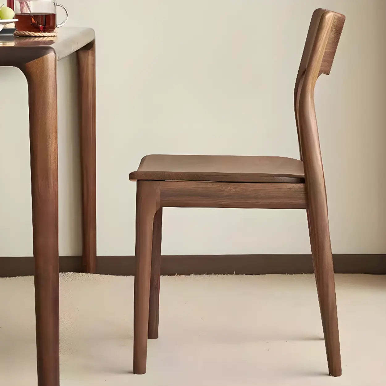 Brown Walnut Armless Wood Dining Chair