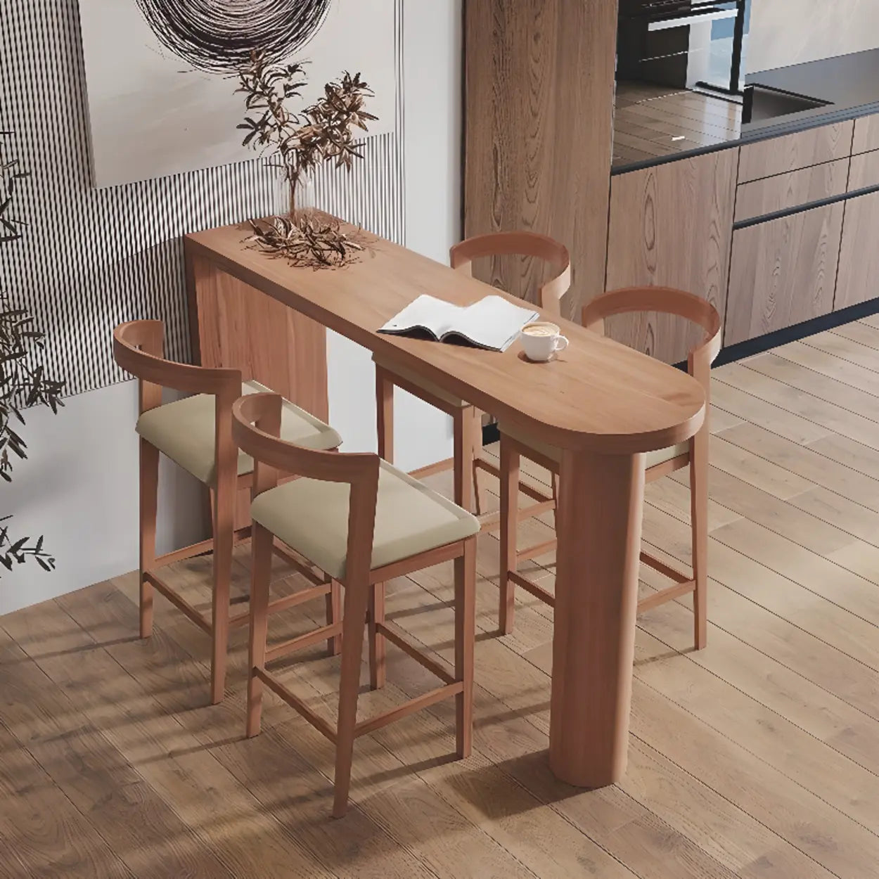 Brown Oval Wood Double Pedestal Bistro Bar Table