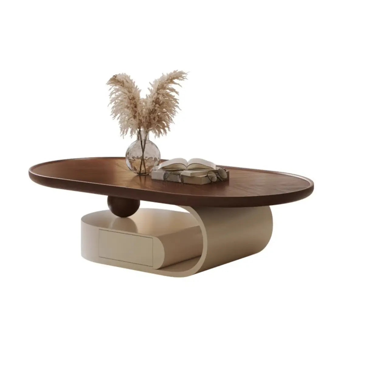 Brown Oval Wood Tray Top Abstract Base Coffee Table