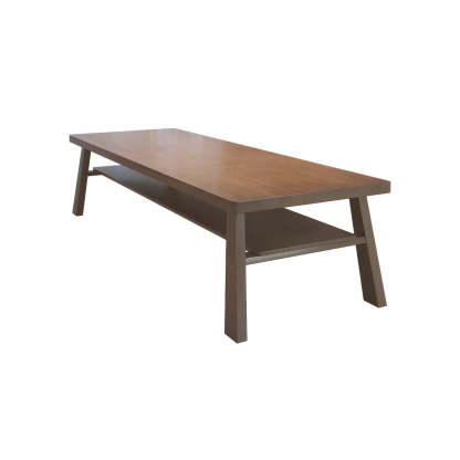 Brown Pine Rectangular Study Desk with Shelf — Table Only