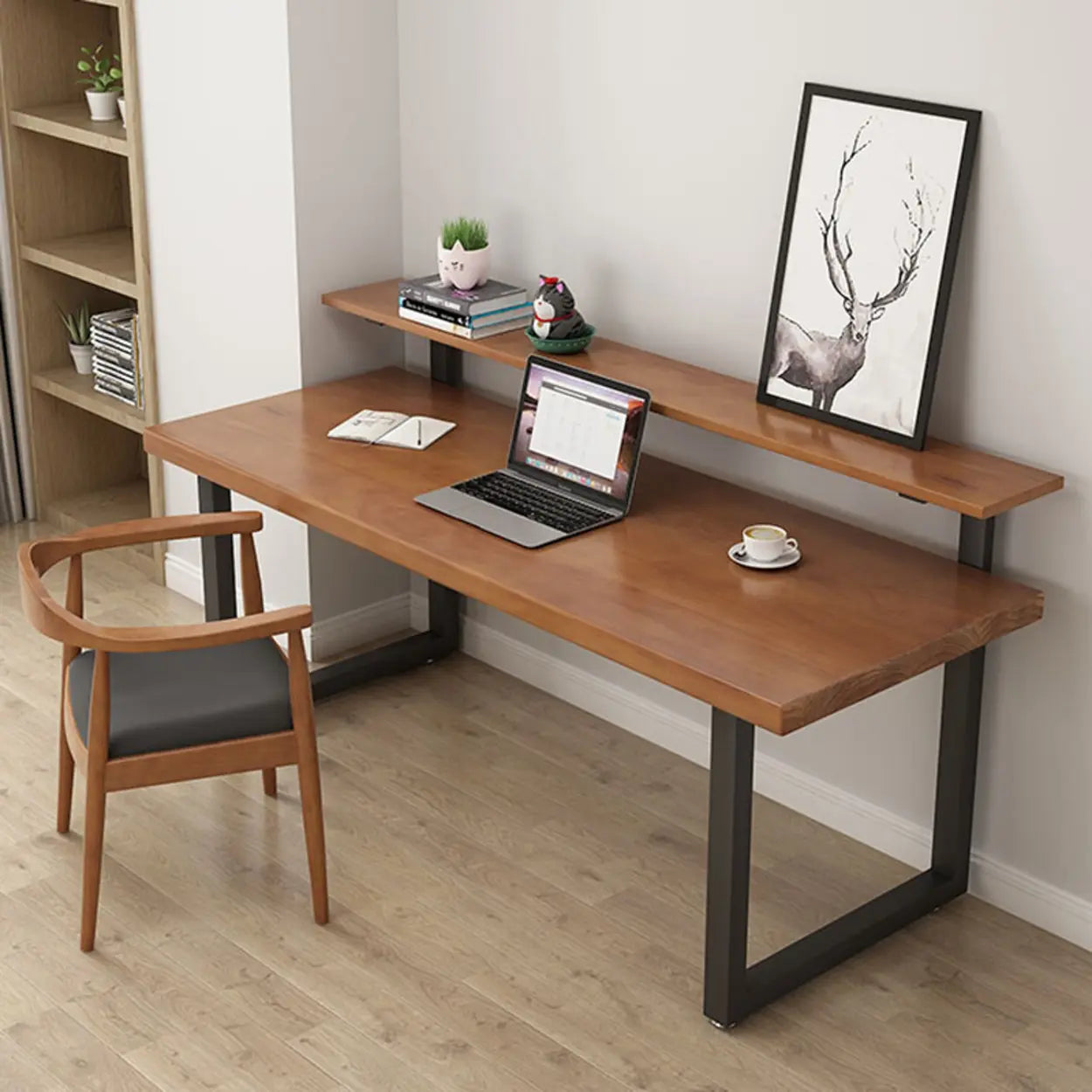 Brown Pine Shelf Butcher Block Sled Writing Desk