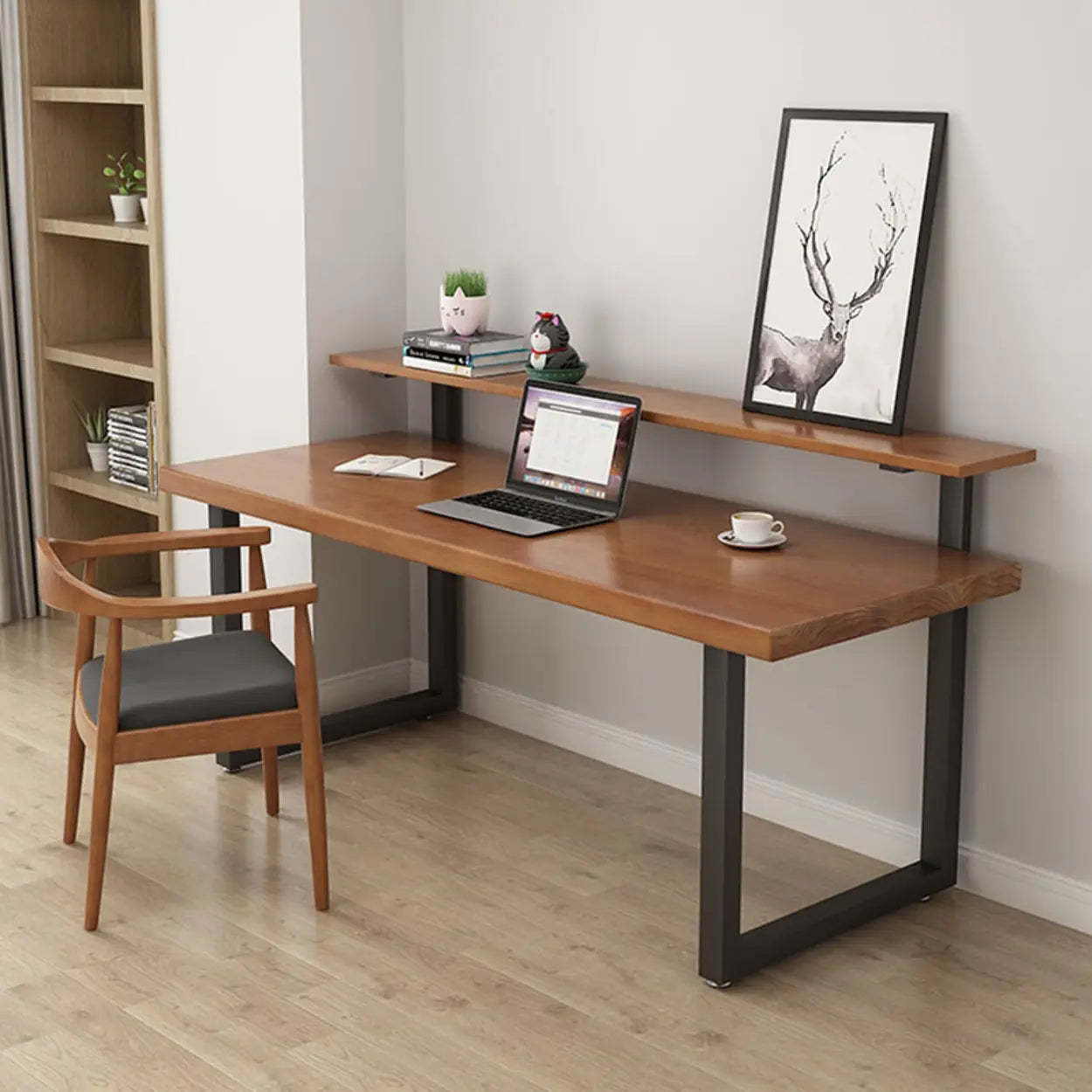 Brown Pine Shelf Butcher Block Sled Writing Desk — Table Only