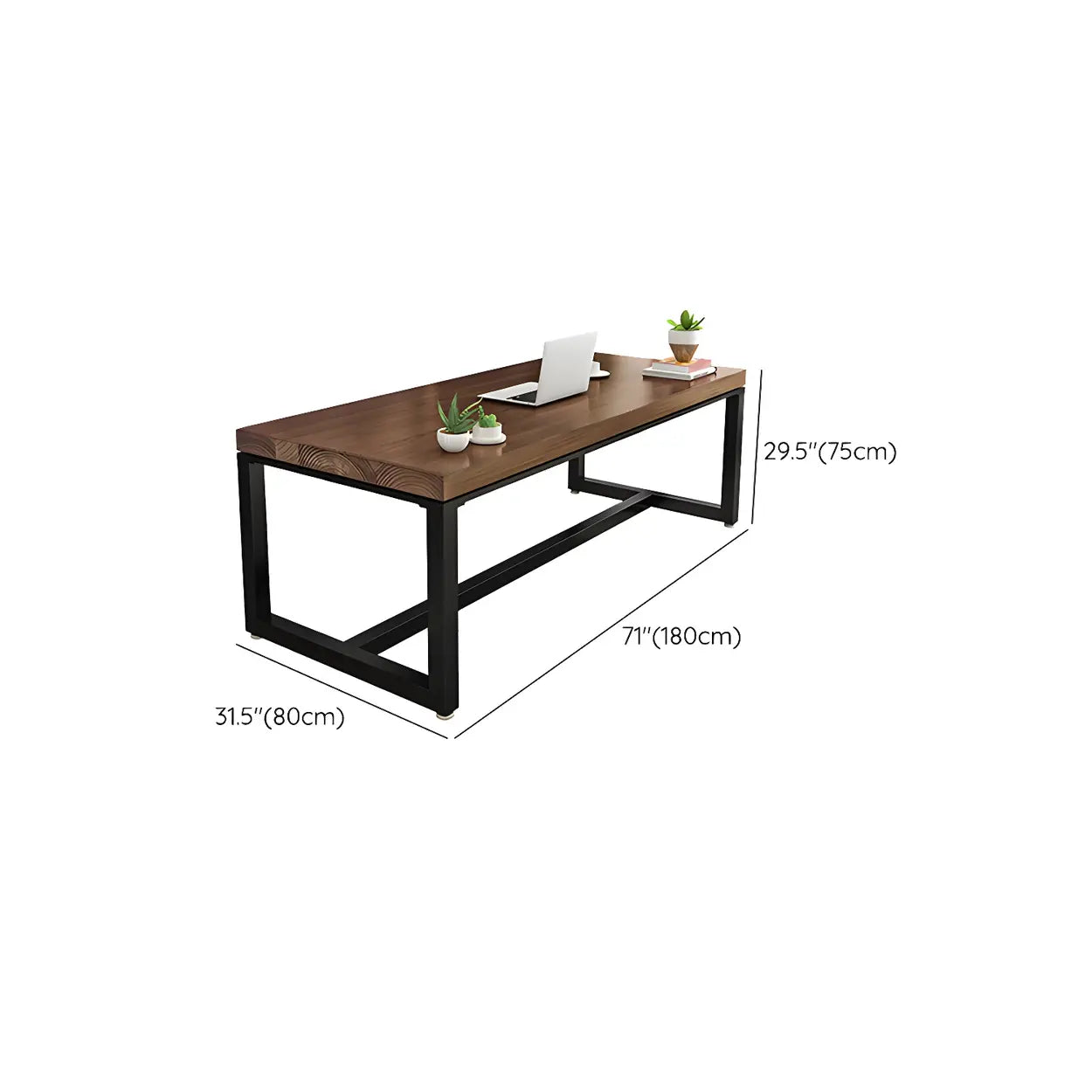Brown Pine Wood Black Iron-Sled Writing Desk