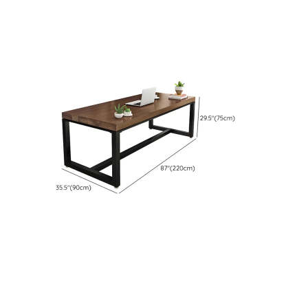 Brown Pine Wood Black Iron-Sled Writing Desk