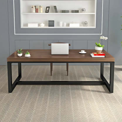 Brown Pine Wood Black Iron-Sled Writing Desk — Table Only