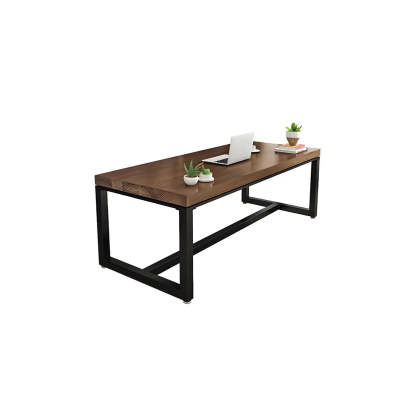 Brown Pine Wood Black Iron-Sled Writing Desk — Table Only