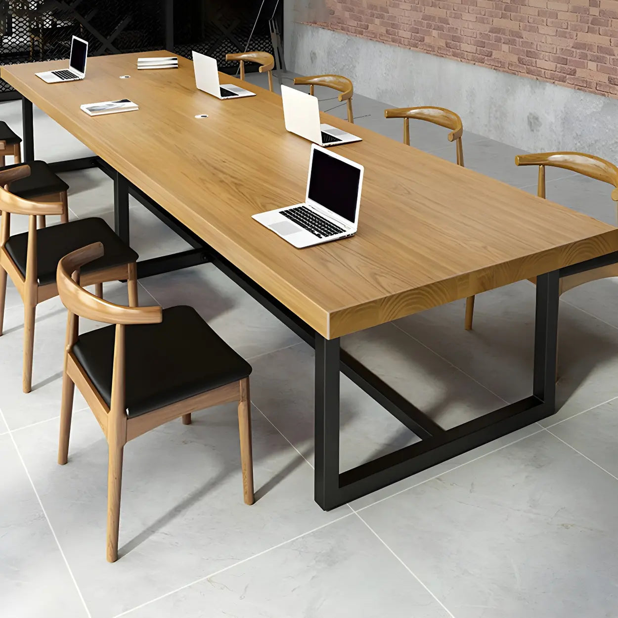 Brown Pine Wood Black Sled Conference Table for 10 — Table Only