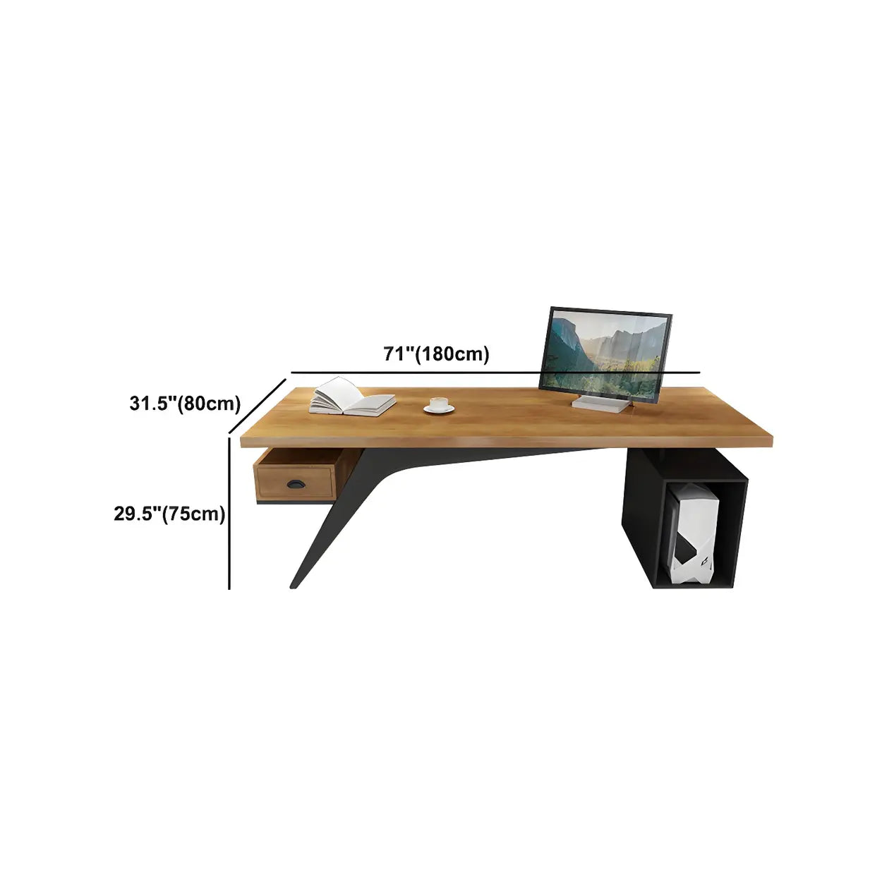 Brown Pine Wood Office Desk with Drawers — Drawers / Table Only