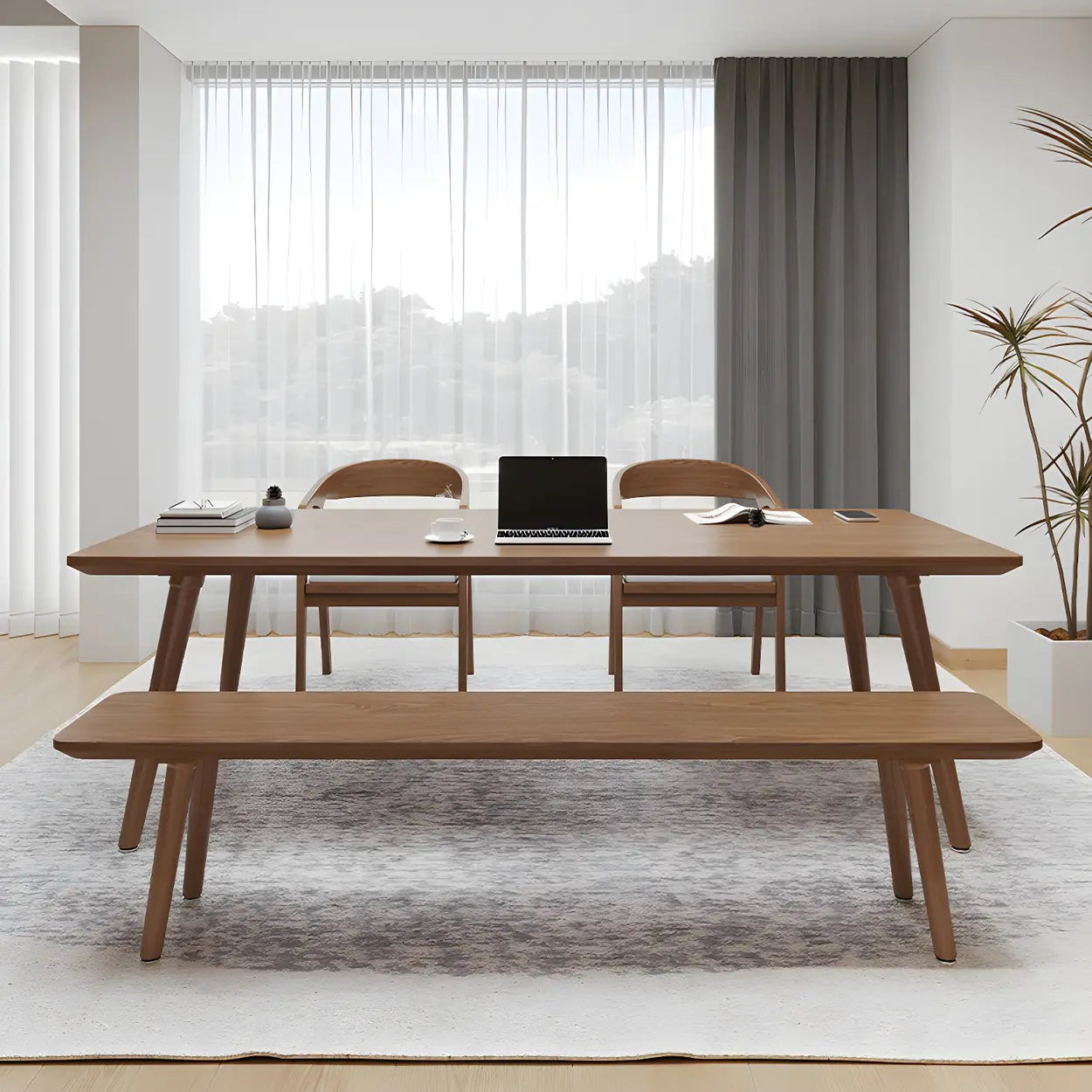 Brown Pine Wood Multi-Person Writing Desk