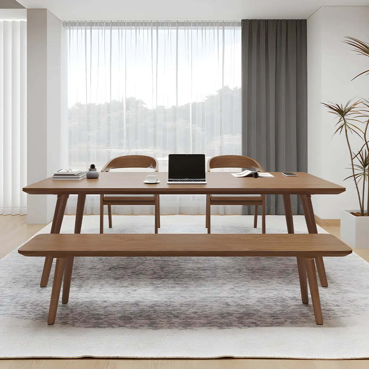 Brown Pine Wood Multi-Person Writing Desk — Table Only