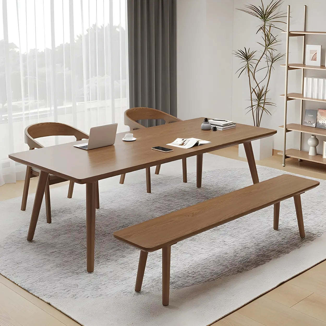 Brown Pine Wood Multi-Person Writing Desk