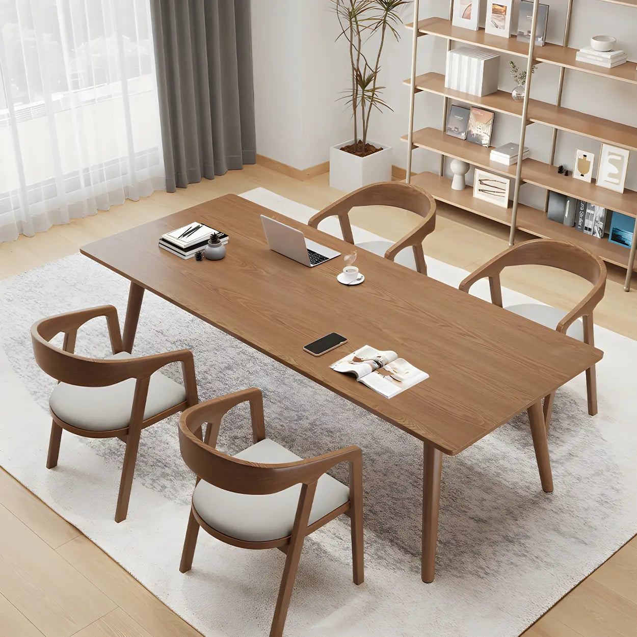 Brown Pine Wood Multi-Person Writing Desk