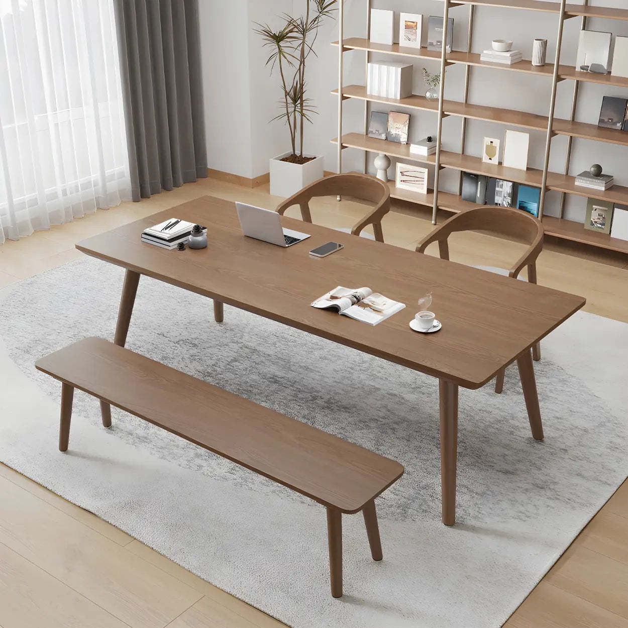 Brown Pine Wood Multi-Person Writing Desk — Table Only