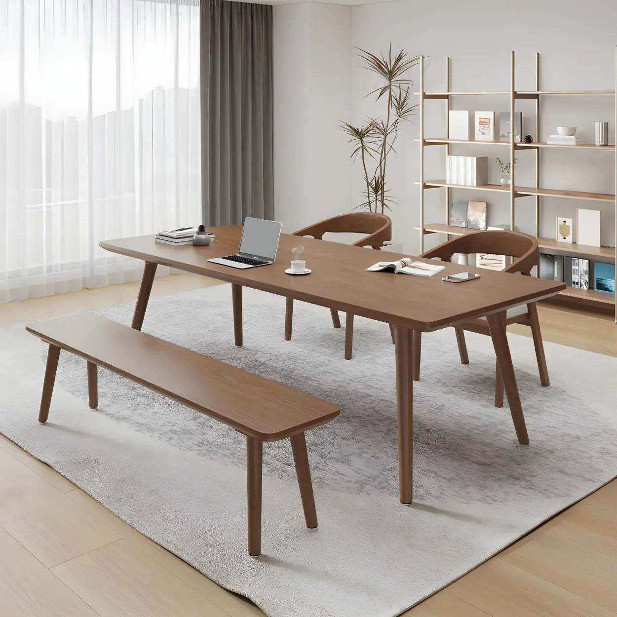 Brown Pine Wood Multi-Person Writing Desk — Table Only