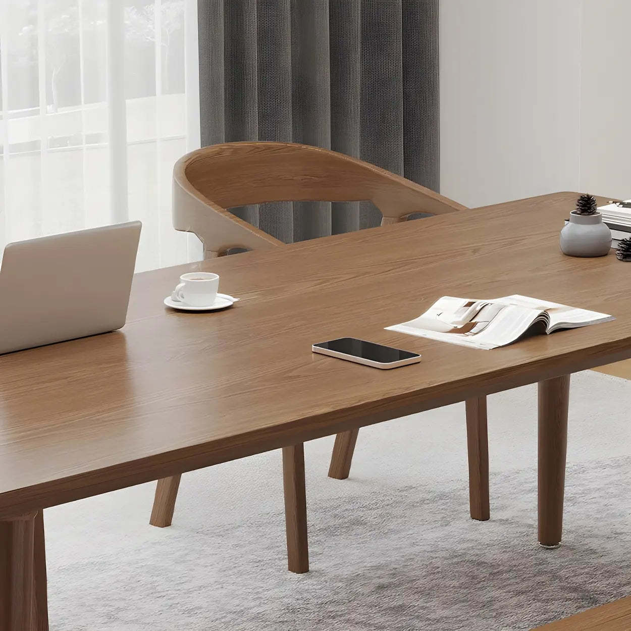 Brown Pine Wood Multi-Person Writing Desk — Table Only
