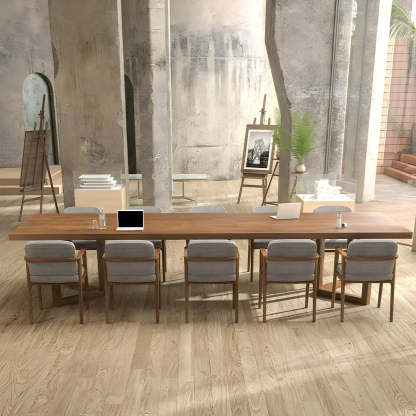 Brown Pine Sled Long Writing Desk for 10 — Table Only