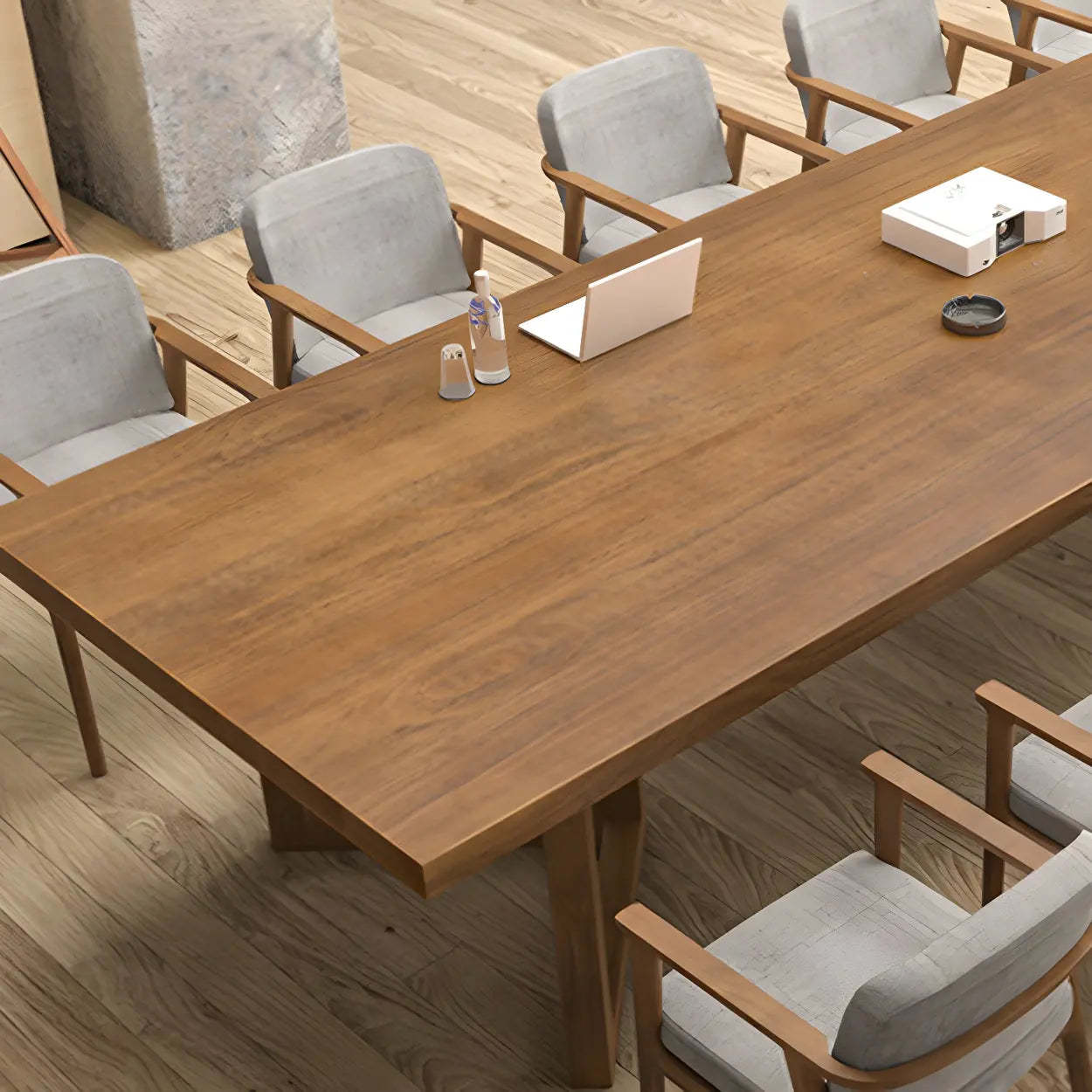 Brown Pine Sled Long Writing Desk for 10