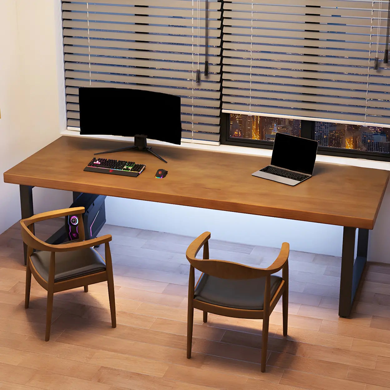 Brown Pine Wood Steel Sledge Gaming Desk