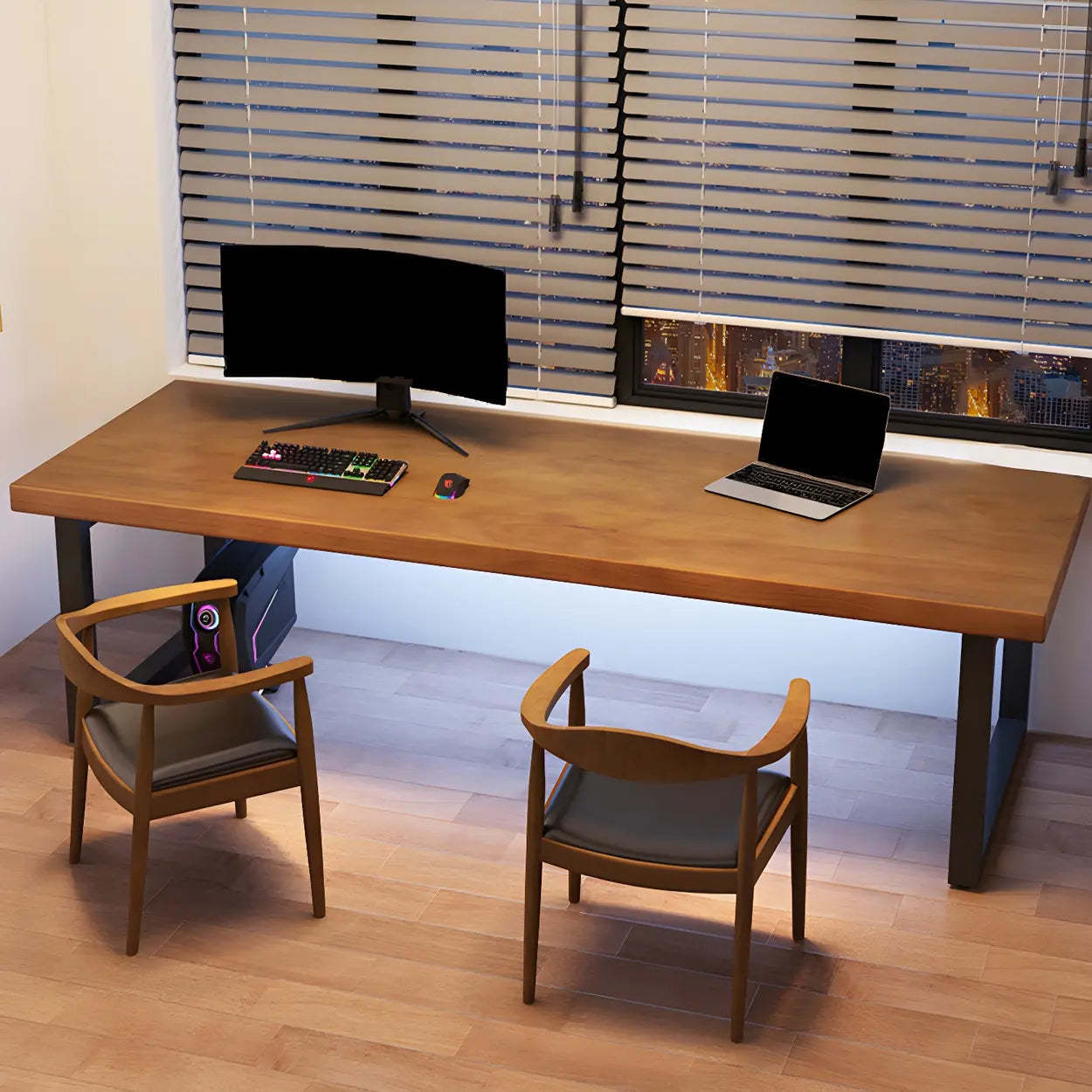 Brown Pine Wood Steel Sledge Gaming Desk — Table Only