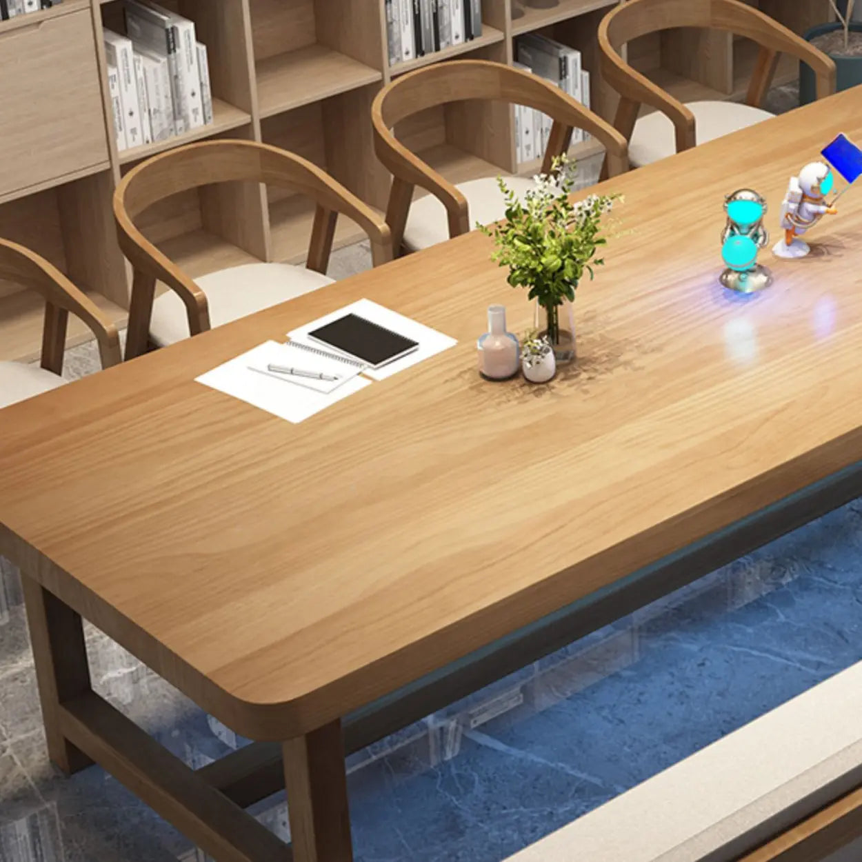 Brown Pine Trestle Study Desk for Eight — Table Only