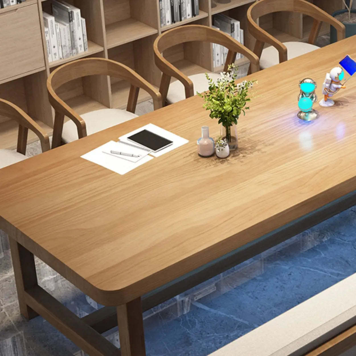 Brown Pine Trestle Study Desk for Eight — Table Only