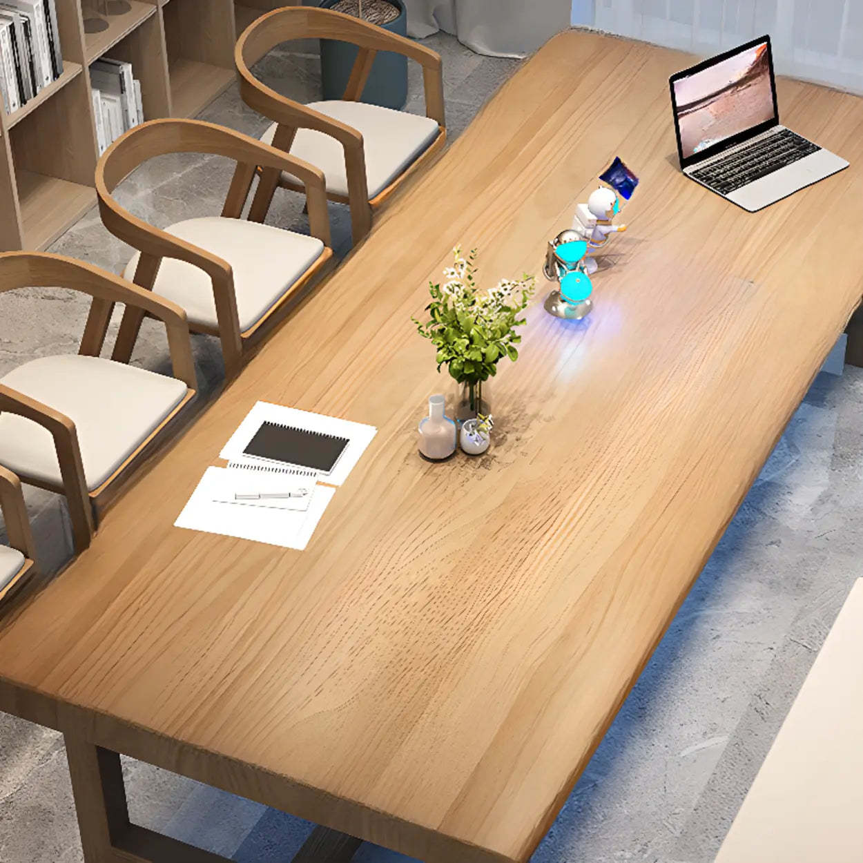 Brown Pine Trestle Study Desk for Eight — Table Only