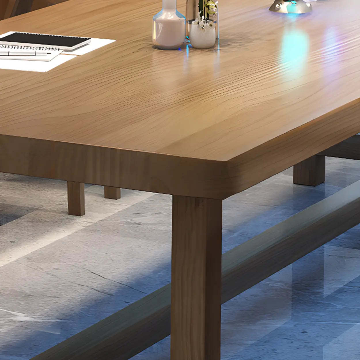 Brown Pine Trestle Study Desk for Eight