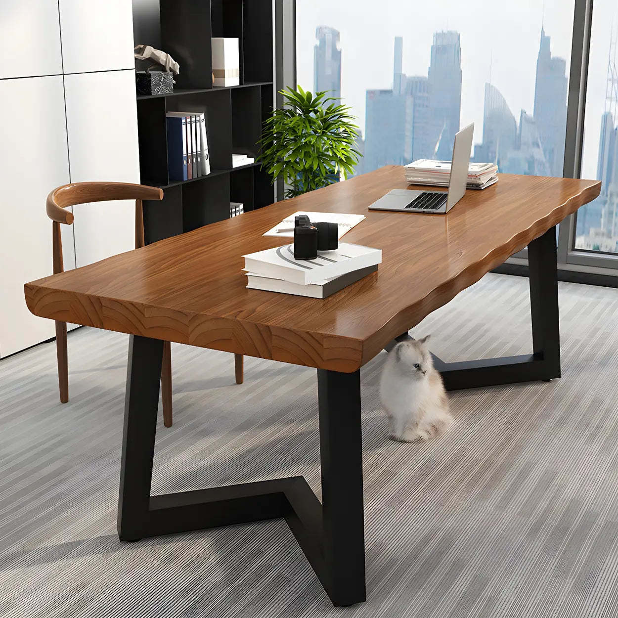 Lighom industrial pine rectangular iron desks — 47.2" L x 23.6" W x 29.5" H