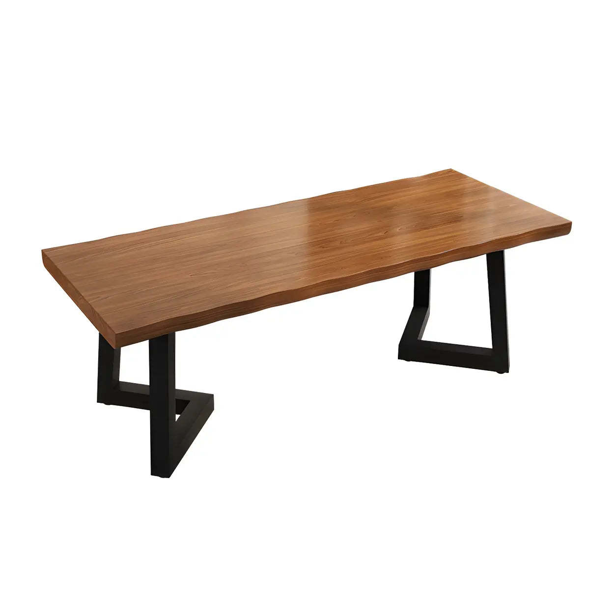 Brown Pine Wood Rectangular Iron-Sled Writing Desk