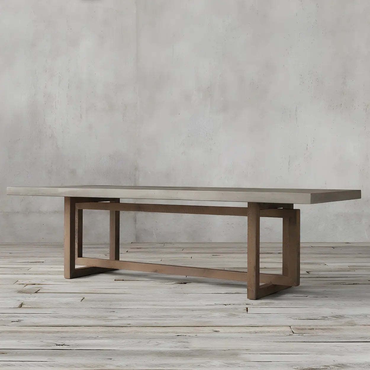 Brown Pine Sleith Long Writing Desk — Table Only