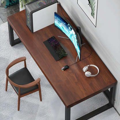 Brown Pine Wood Steel Sled Gaming Desk — Table Only
