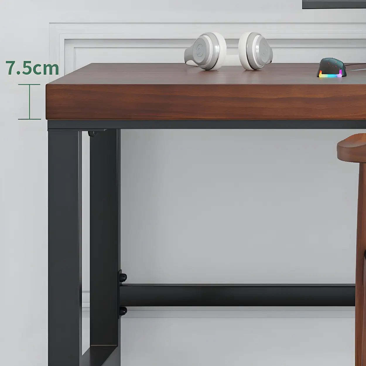 Brown Pine Wood Steel Sled Gaming Desk — Table Only