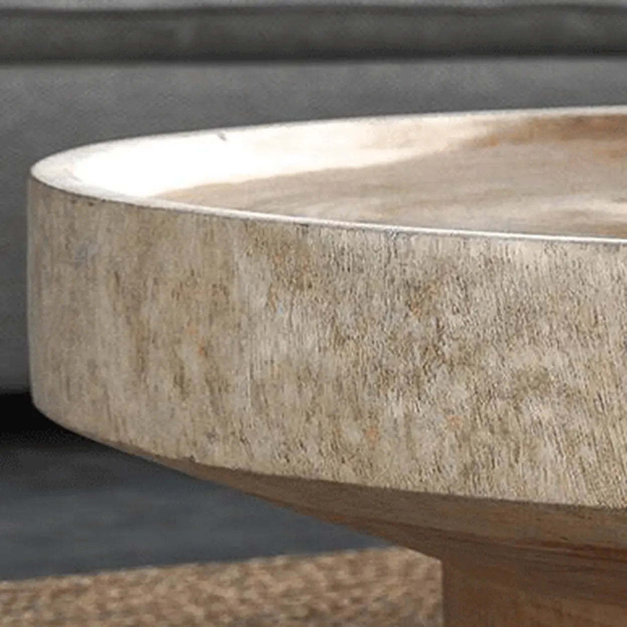 Brown Pine Wood Tray Top Round Coffee Table