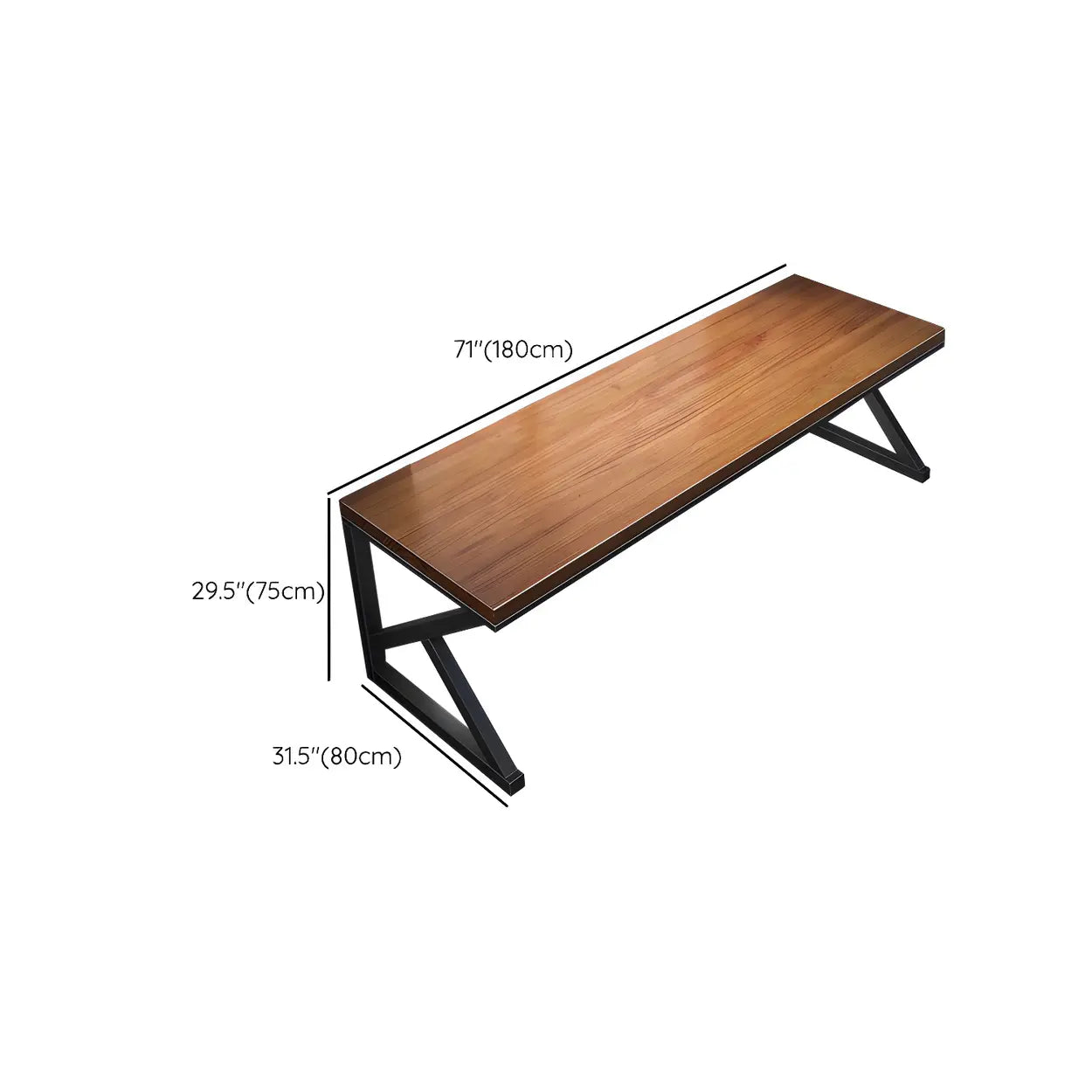 Brown Pine Wood Iron Sledge Gaming Desk