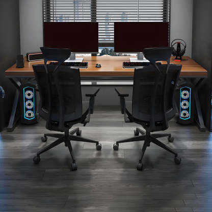 Brown Pine Wood Iron Sledge Gaming Desk — Table Only