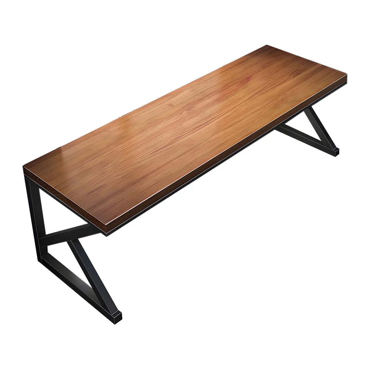 Brown Pine Wood Iron Sledge Gaming Desk — Table Only