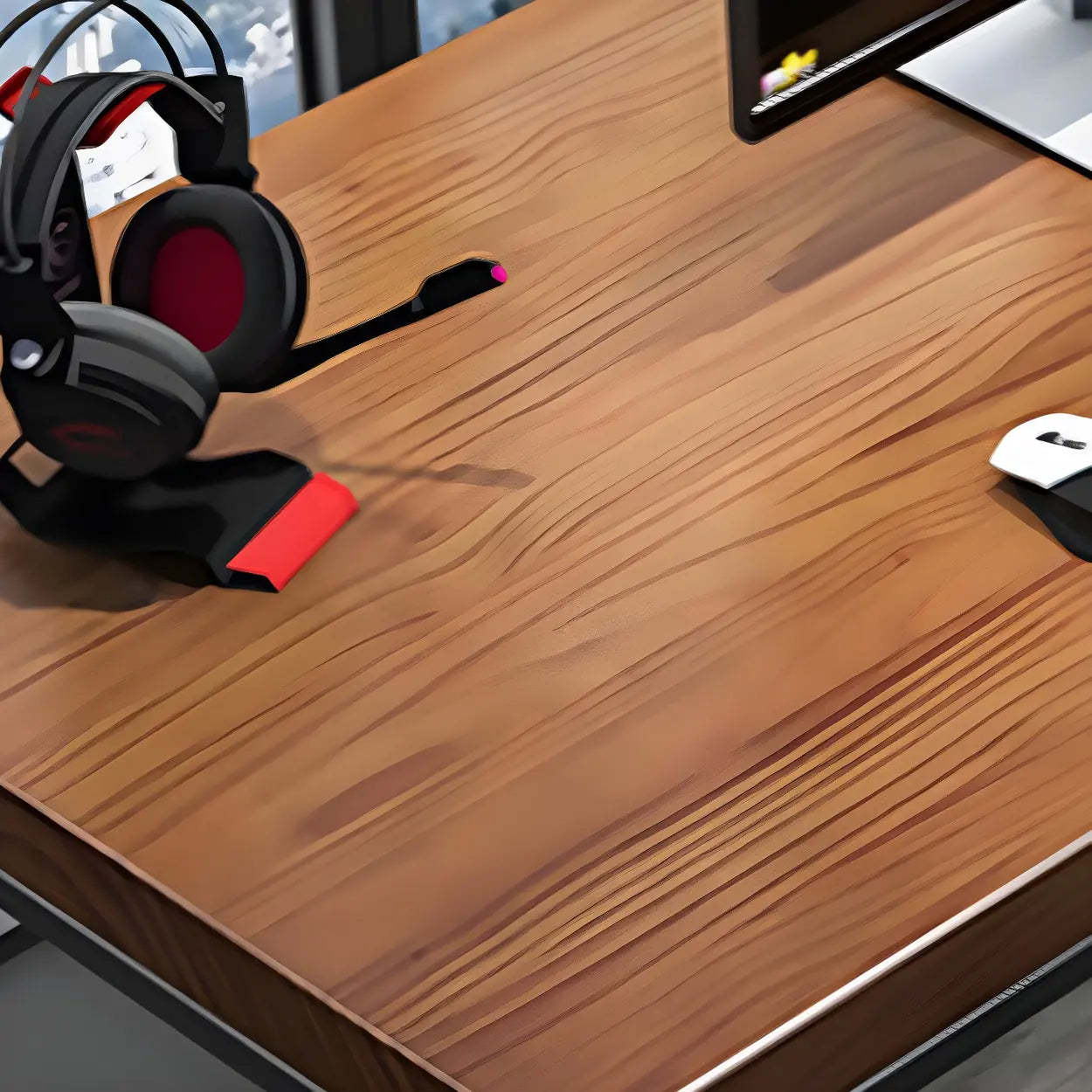 Brown Pine Wood Iron Sledge Gaming Desk