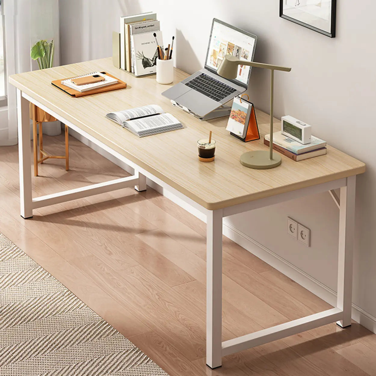 Butcher Block H-Shape Writing Desk — White / Table Only