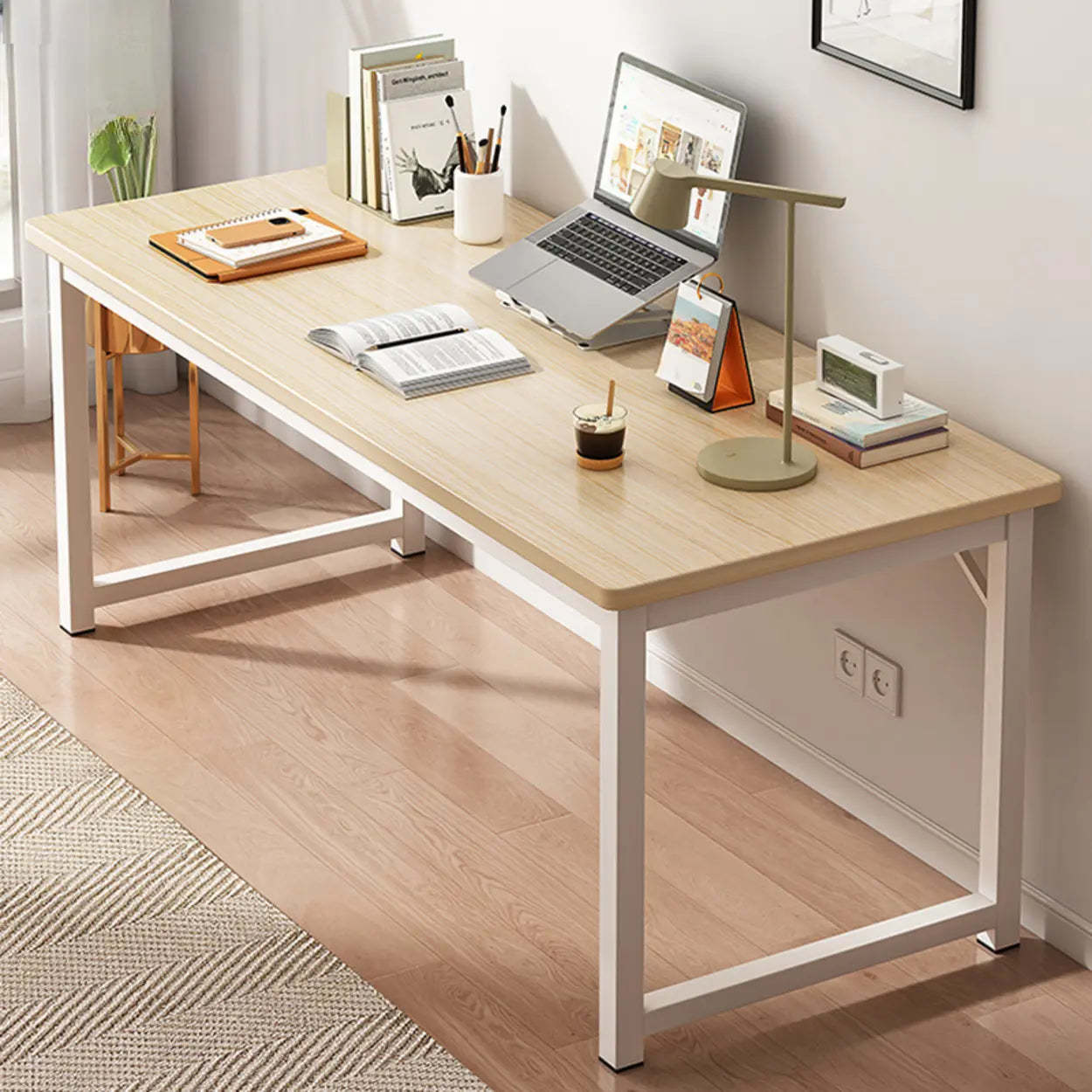 Butcher Block H-Shape Writing Desk — White / Table Only
