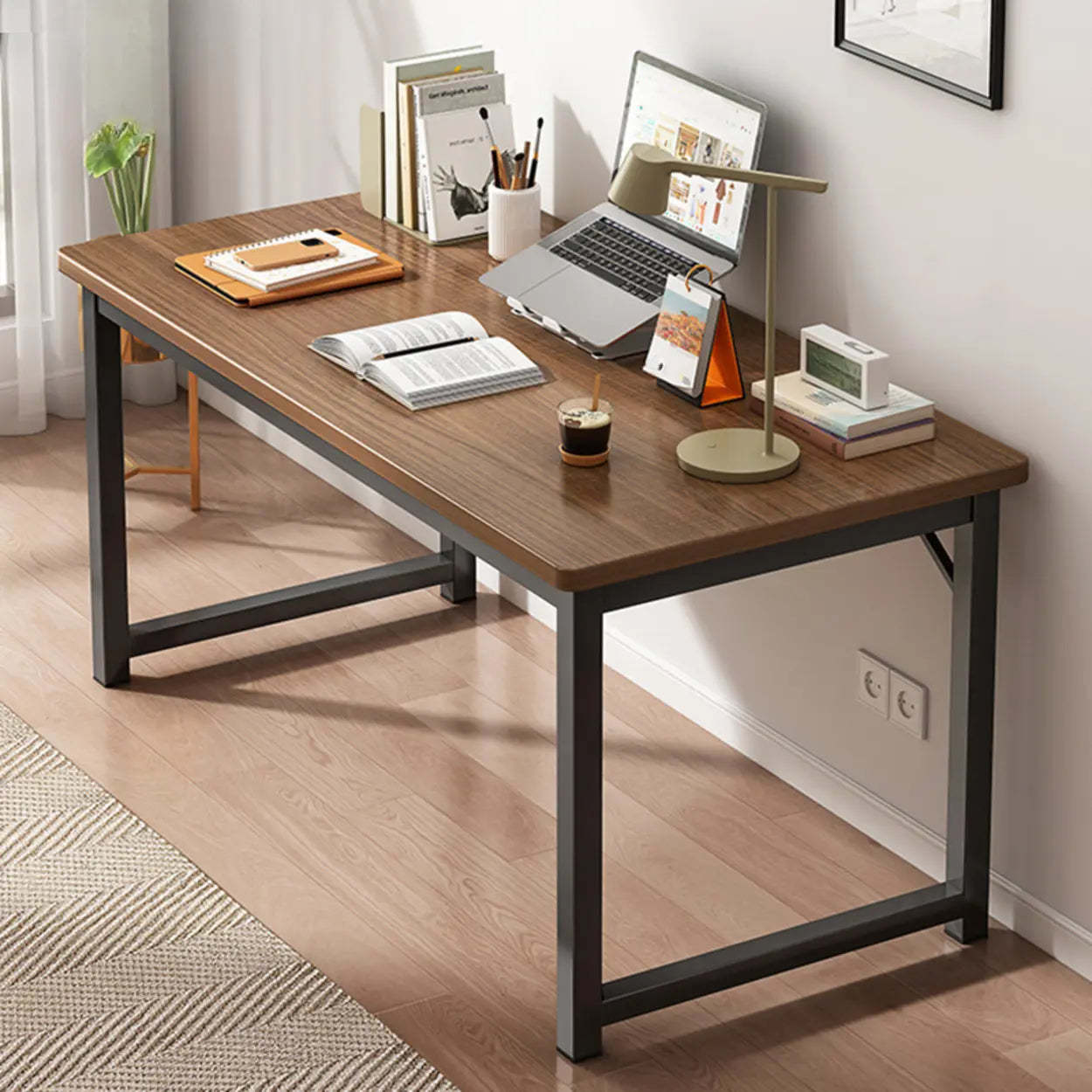 Butcher Block H-Shape Writing Desk — Natural Finish / Table Only