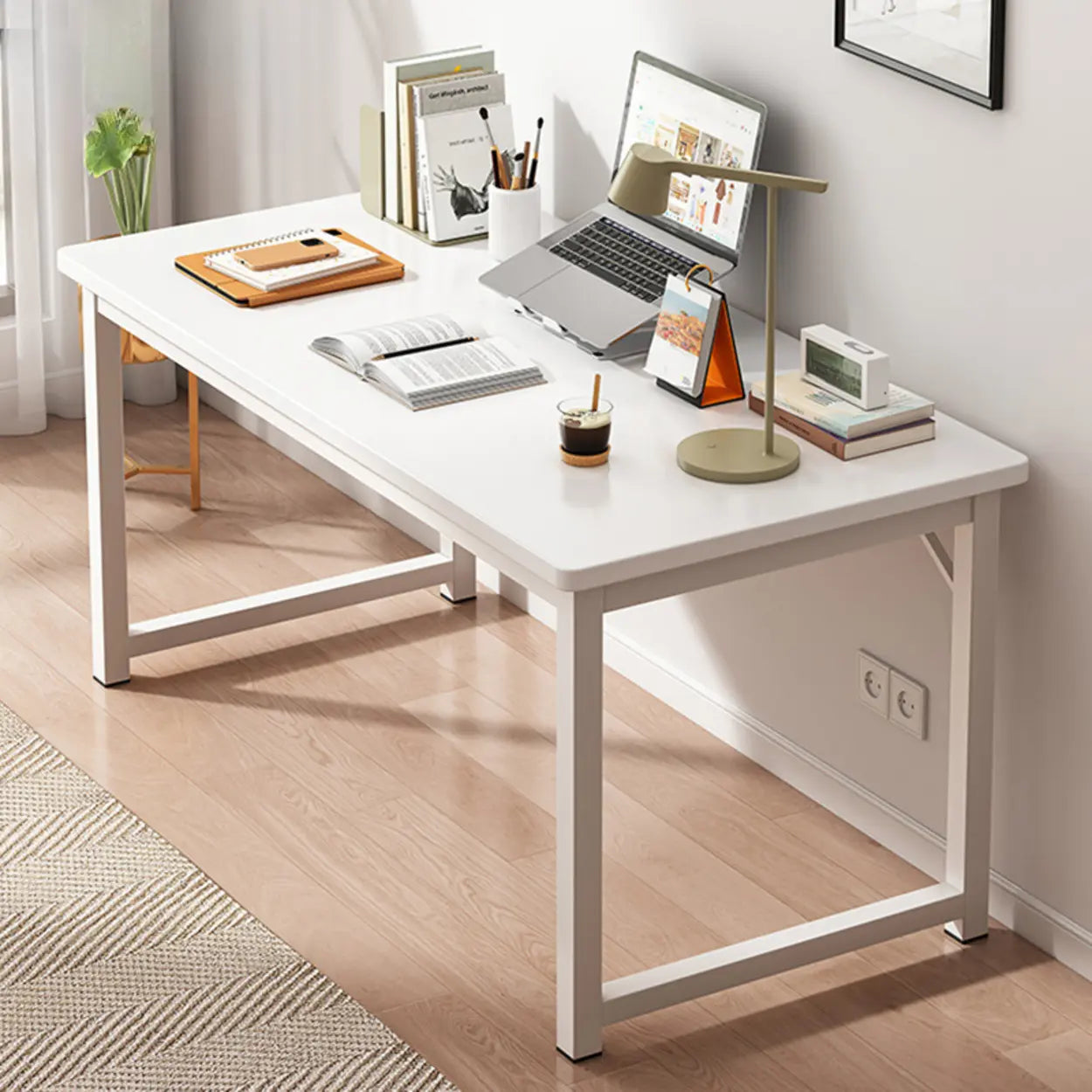 Butcher Block H-Shape Writing Desk — White / Table Only