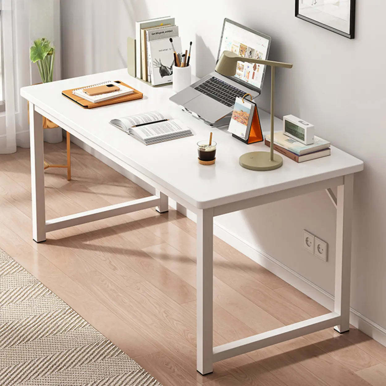 Butcher Block H-Shape Writing Desk — White / Table Only