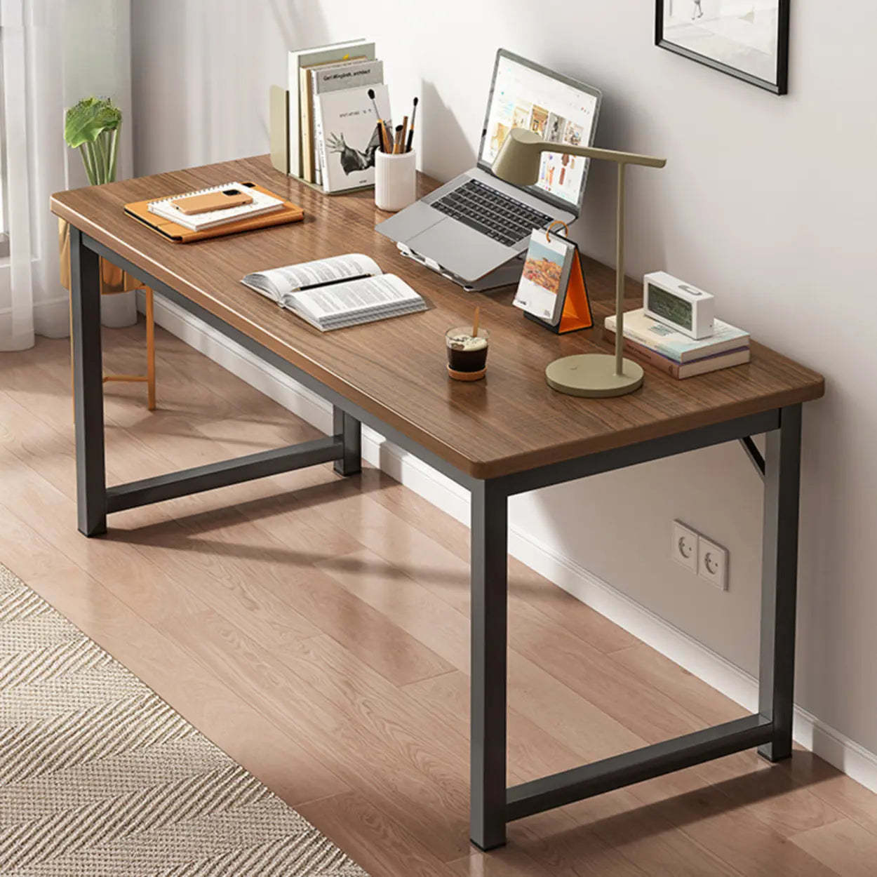 Butcher Block H-Shape Writing Desk — Brown / Table Only