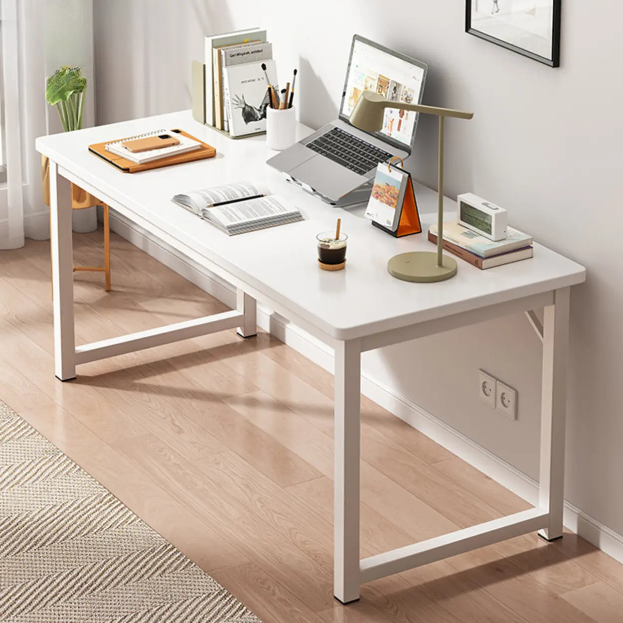 Butcher Block H-Shape Writing Desk — White / Table Only