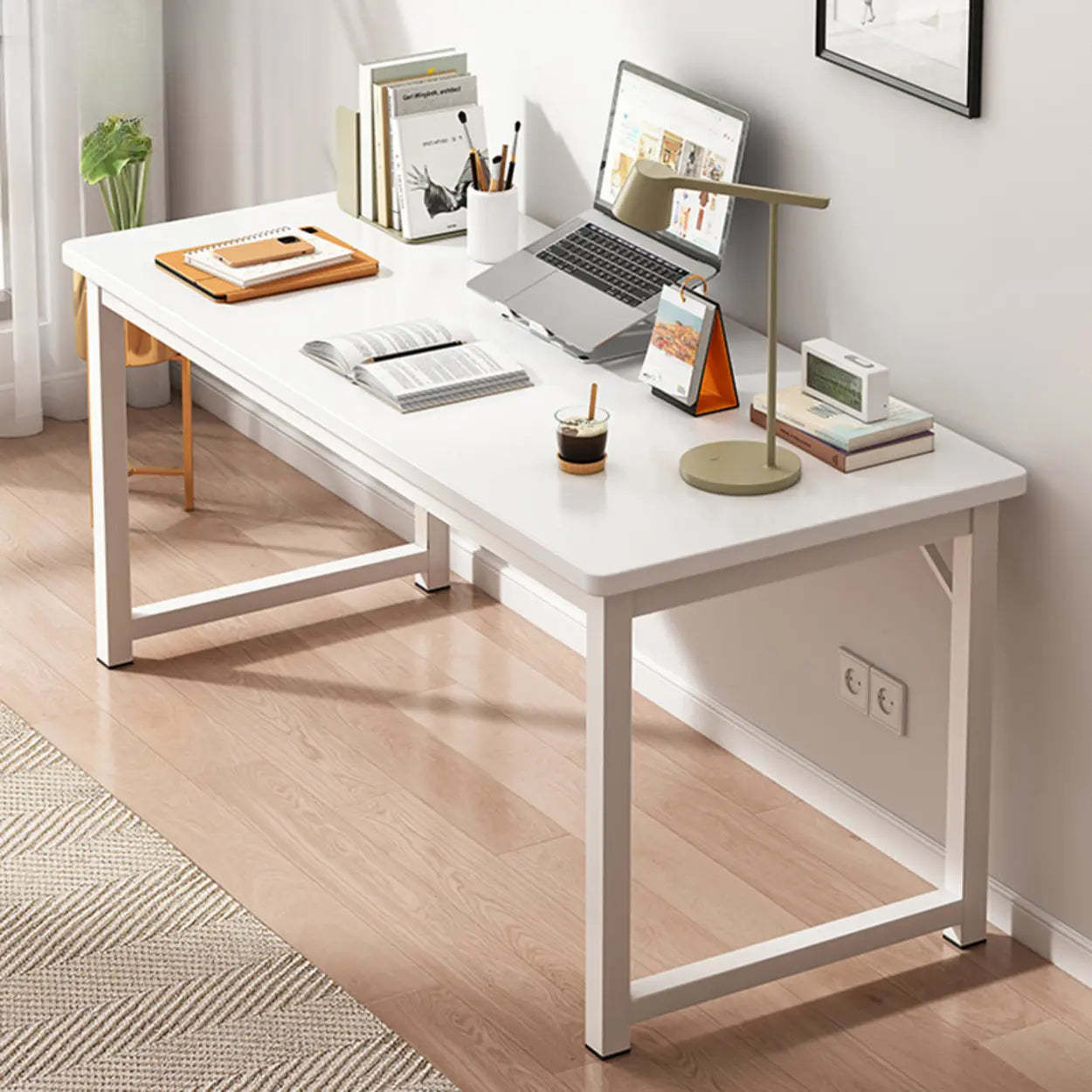 Butcher Block H-Shape Writing Desk — White / Table Only