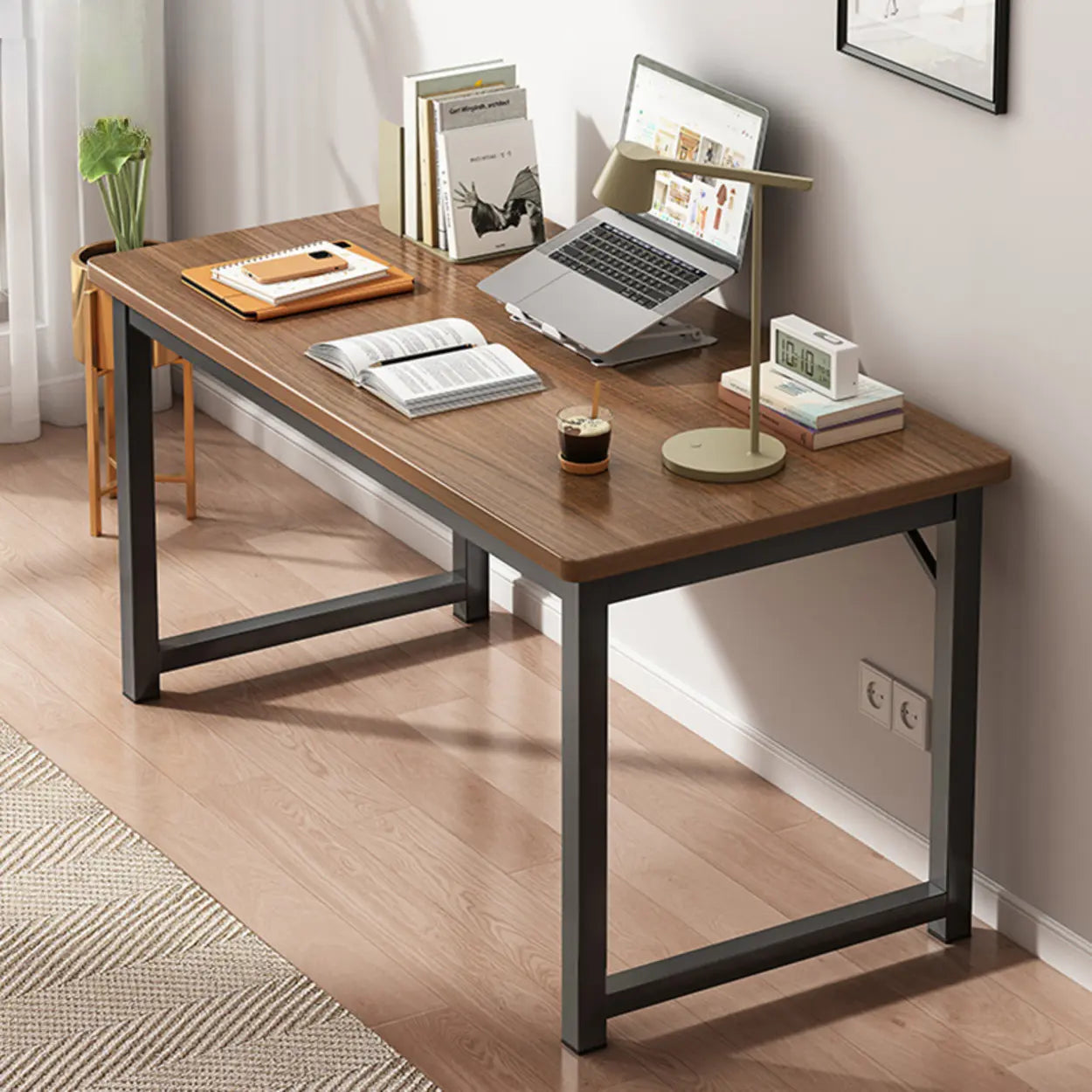 Butcher Block H-Shape Writing Desk — Natural Finish / Table Only