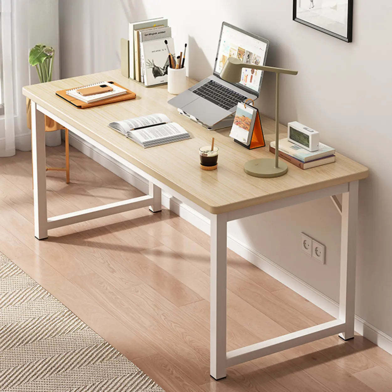 Butcher Block H-Shape Writing Desk — Natural Finish / Table Only