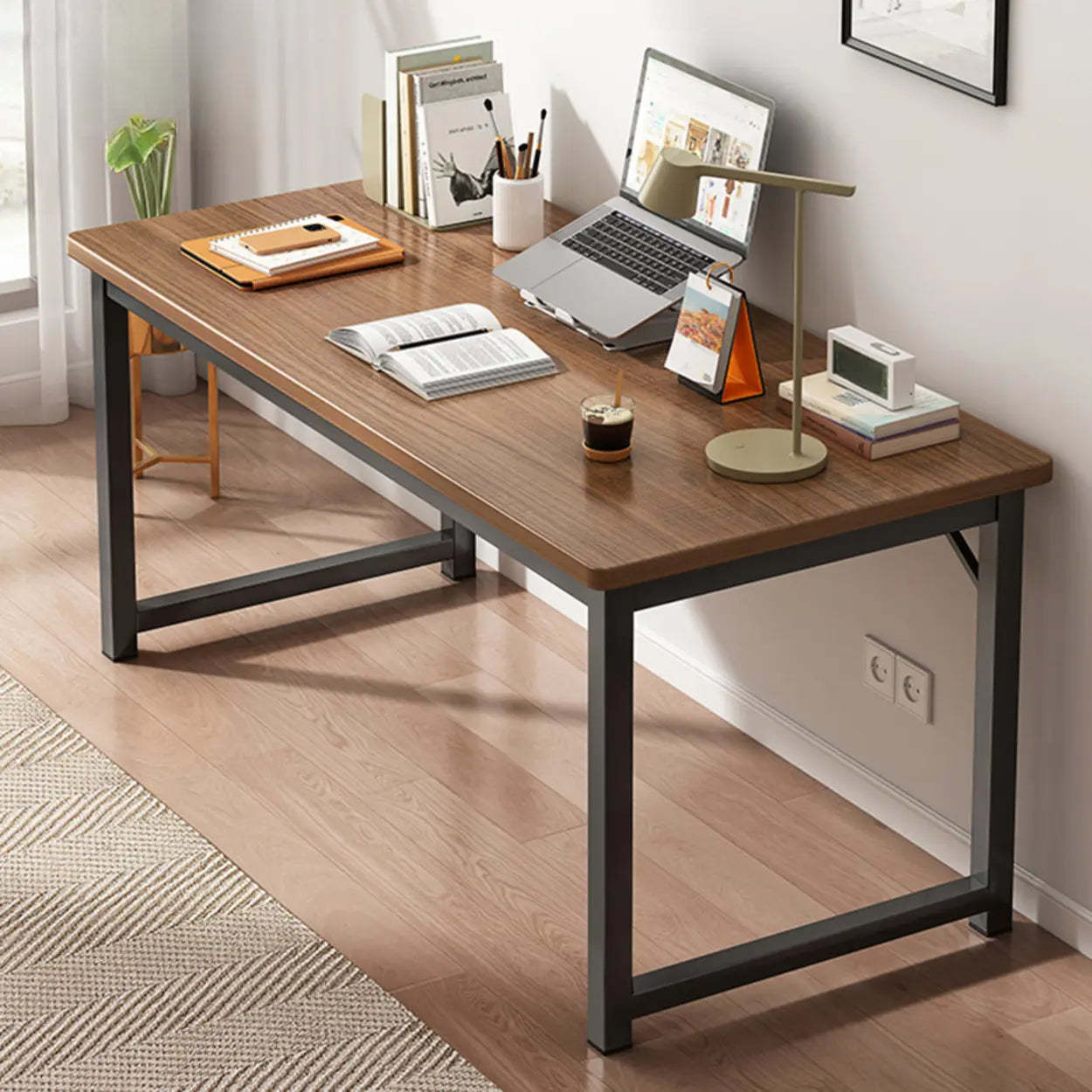 Butcher Block H-Shape Writing Desk — Brown / Table Only