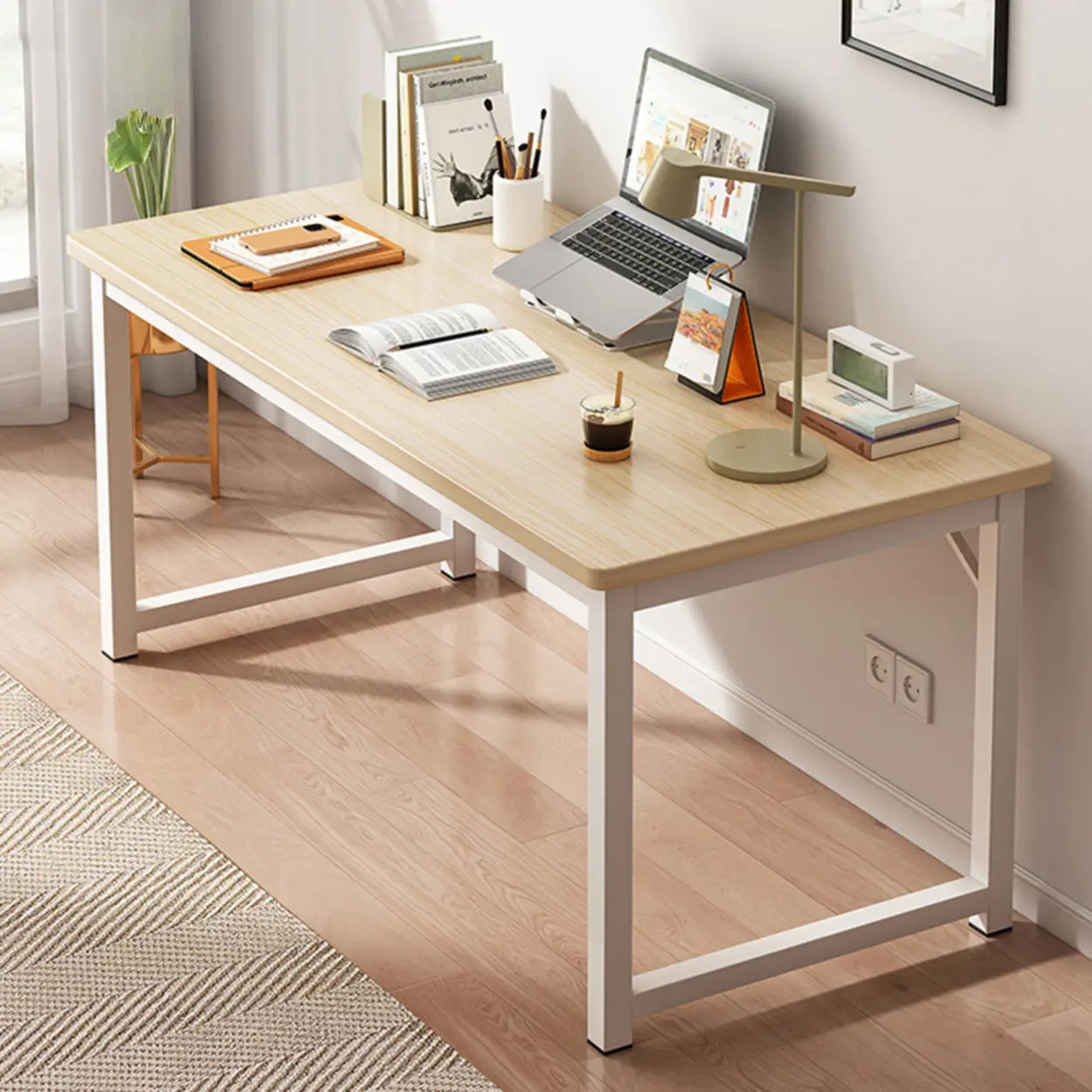 Butcher Block H-Shape Writing Desk — White / Table Only
